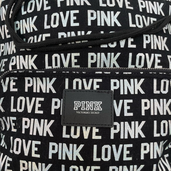 VS Pink Love Pink Black Holographic Backpack - Picture 7 of 8